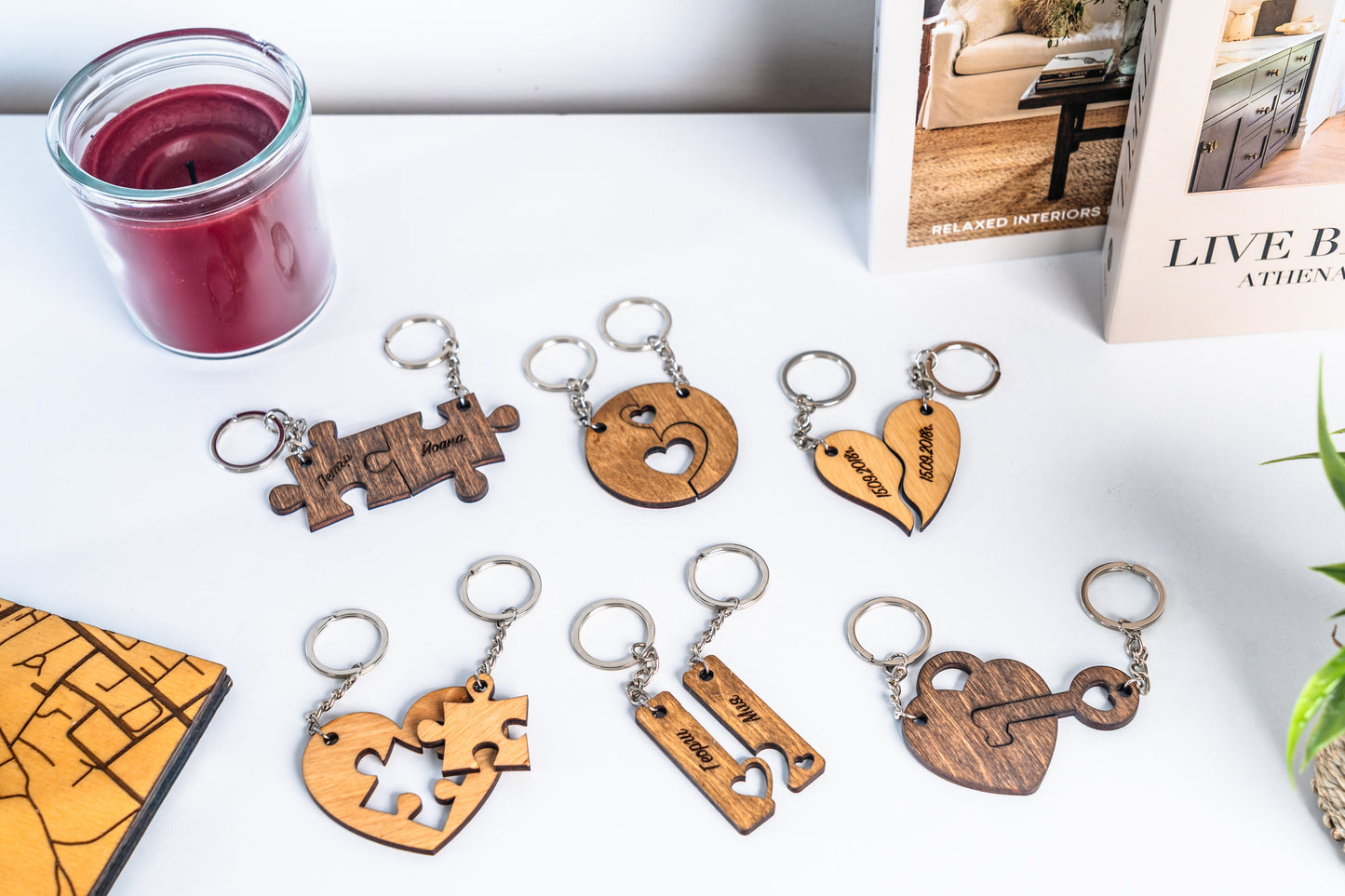 Wooden keychains for couples