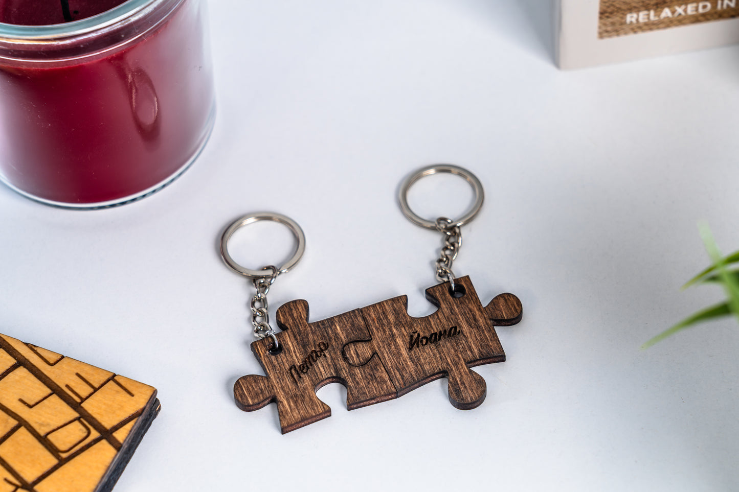 Wooden keychains for couples